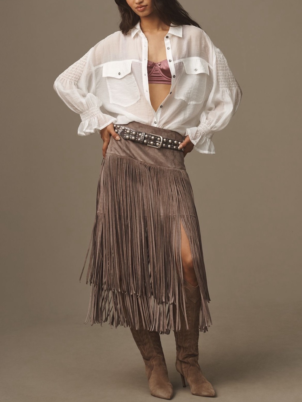 Pilcro Sheer White Button-Front Blouse with Balloon Sleeves